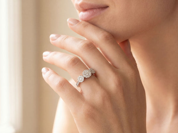 18K White Gold Three-Stone Diamond Cluster Ring