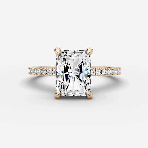 Etoile Radiant pave diamond engagement ring setting in gold, front view