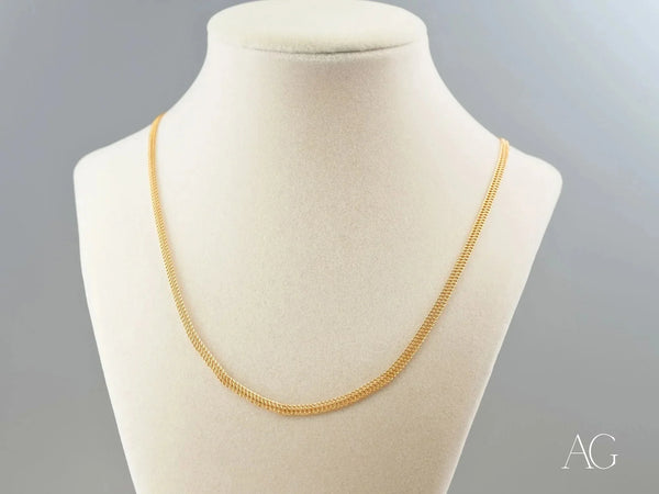 Front view of 18K gold chain necklace showing full length