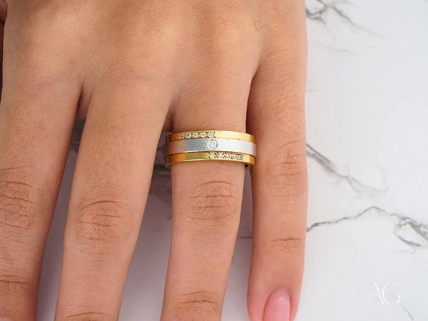 Celestial Grace two-tone gold wedding band with diamond accents