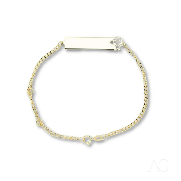 18k yellow gold ID bracelet with boy motif charm and engravable bar