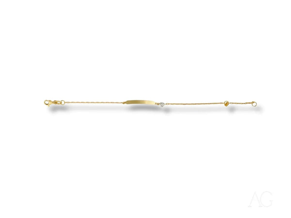 Charming heart motif personalized gold ID bracelet with gem and amber bead