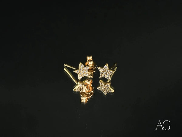 Certified 18k solid gold star earrings with sparkling CZ stones