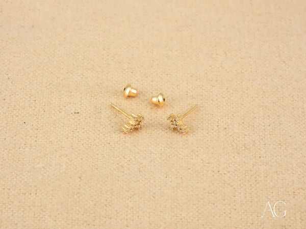 Elegant diamond cross earrings in certified 18k solid gold with heart backs