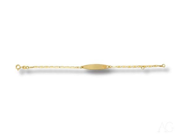 Elegant solid 18k gold kids ID bracelet with customizable oval plate