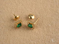 Emerald Radiance: 18k Gold CZ Halo Stud Earrings