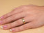 Polished 18k solid gold Essence Linea 5mm Ring on hand, art gold jewelry in yellow gold