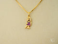 Golden Ruby Doll: 18k Gold Red CZ Doll Pendant