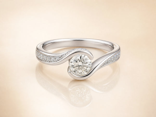 Twist of Light — Bypass Diamond Ring, front view, ArtGold Jewelry