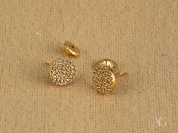 Luxe Brilliance 18K yellow gold pave CZ stud earrings with diamonds
