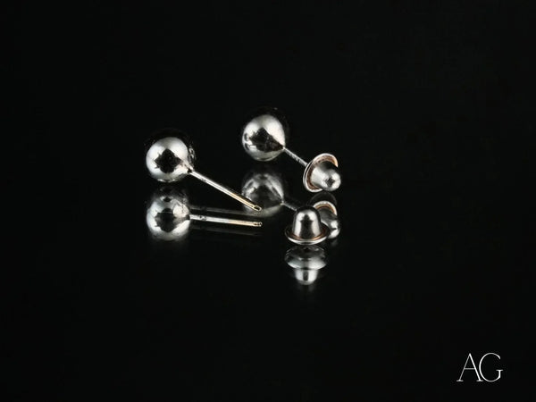 LuxeSphere 18K certified 18k solid gold ball stud earrings with silver screw-backs