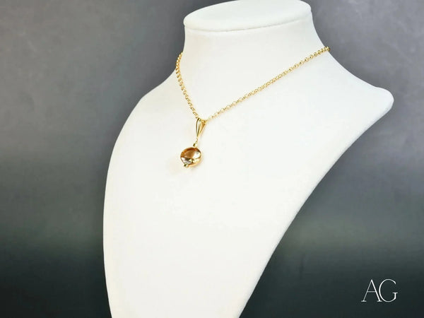 18k solid gold Smoked Crystal Luxe pendant with amber gemstone