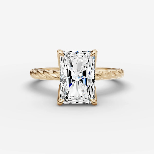 Twisted shank engagement ring setting with side diamonds, front profile view