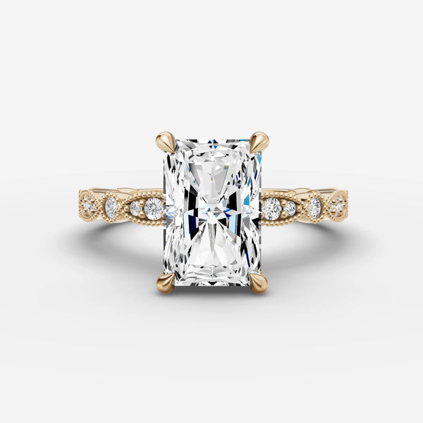 Heritage Radiant vintage pave engagement ring setting, top-down view showing radiant-cut center opening