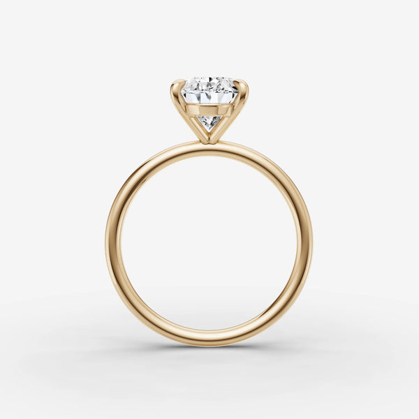 Yellow gold oval solitaire ring setting, side profile view