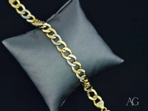 Men’s 18k white gold flat cuban link bracelet in two-tone design