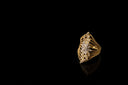 Gold fine jewelry engagement ring with diamond floral motif