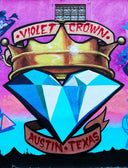 a painting of a crown and a blue diamond