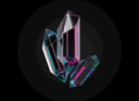 Iridescent crystal quartz formations with sharp faceted edges reflecting pink blue and teal hues in cursed gems article