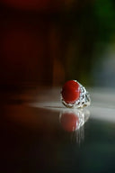 Silver coral ring with intricate detailing in art gold jewelry