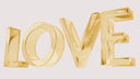 A gold love sign is shown against a white background