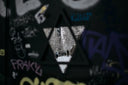 Graff diamonds black Star of David cutout framing snowy alleyway