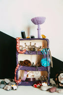 Purple ceramic jewelry organizer with octopus tentacles and mushroom top for storing fine jewelry including art gold jewelry