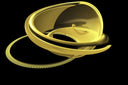 a golden object with a black background