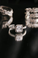 Sparkling square-cut diamond ring in 18k gold, luxury jewelry closeup