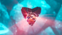 A glowing multifaceted red crystal with sharp edges featured in fine jewelry and art gold collections linked to cursed gems.