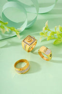 Gold-plated men’s rings in 18k gold with intricate designs and clear stones in fine jewelry for signature looks.