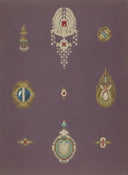 An ornate gold jewelry pendant with a central red gemstone and diamond-like stones in fine art gold jewelry style