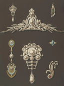 An ornate silver tiara with diamonds and a central pearl featuring leaf-like extensions in famous diamonds history.