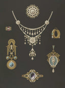 Ethical art gold jewelry necklace with floral motif and teardrop pendants