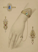 Art deco gold jewelry bracelet with green gem and diamonds
