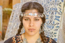 Silver coin headband with intricate metalwork and dangling medallions showcasing fine jewelry craftsmanship.