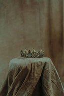 Lost royal crown with Hope Diamond, ornate art gold jewelry