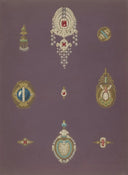 An ornate gold jewelry pendant with a central red gemstone surrounded by diamonds in royal jewels saga.