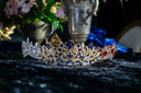 Lost royal crown jewels: gold tiara with blue red gems leaf design