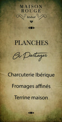 A menu for maison rouge bistro, planches a partager.