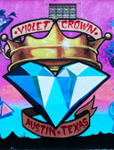 a painting of a crown and a blue diamond