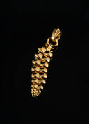 a gold pendant on a black background