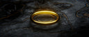 a couple of gold rings sitting on top of a rock
