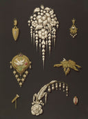 Collection of antique pearl and diamond jewelry designs.