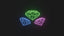 Three different colored diamonds on a black background