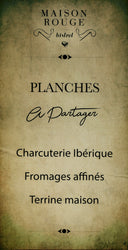 A menu for maison rouge bistro, planches a partager.