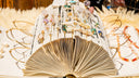 Jewelry display using an open book as a stand.
