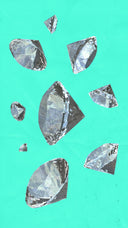 Multiple diamonds scattered on a turquoise background