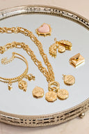 Stunning 18k art gold jewelry: heart pink enamel chain necklace with locket charms