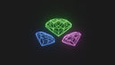 Three different colored diamonds on a black background